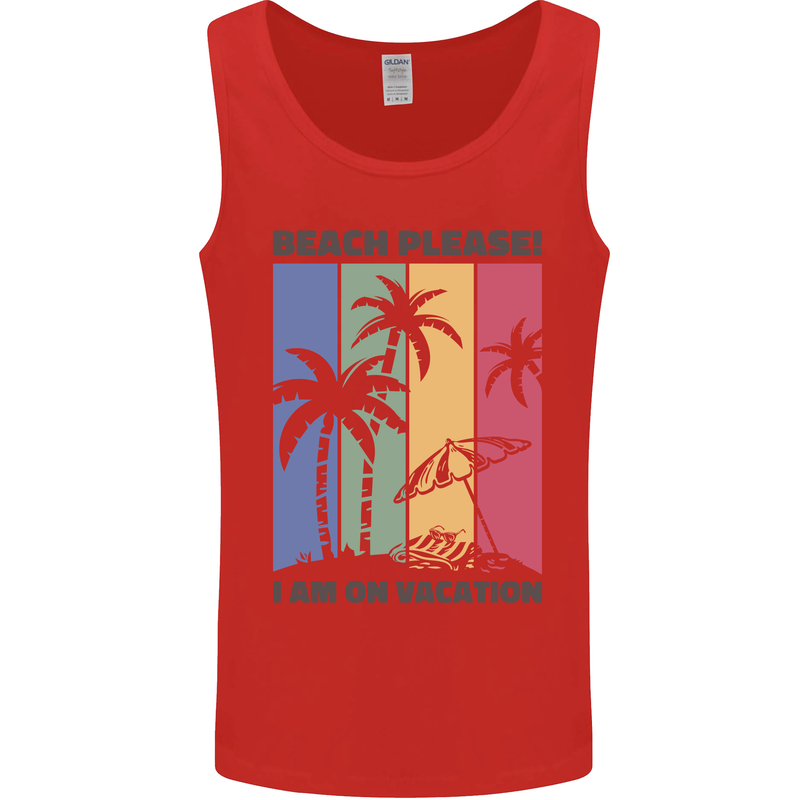 Beach Please Im on Vacation Funny Mens Vest Tank Top Red