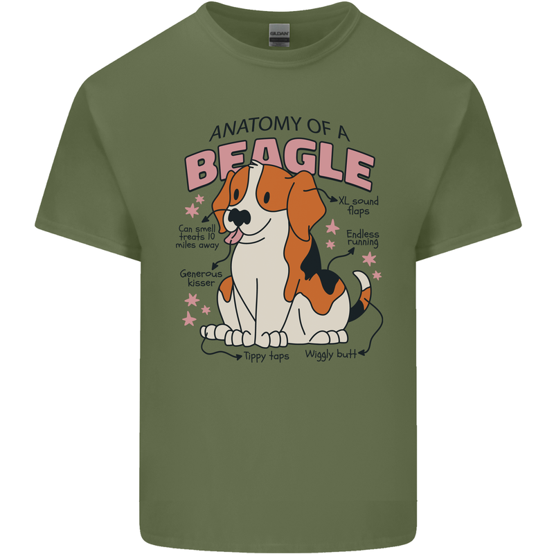 Beagle Anatomy Funny Dog Mens Cotton T-Shirt Tee Top Military Green