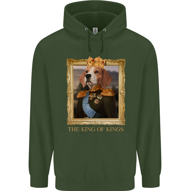 Beagle King Funny Dog Childrens Kids Hoodie Forest Green