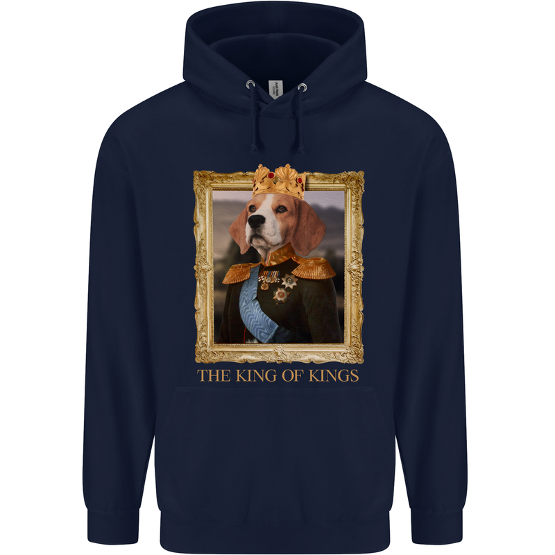 Beagle King Funny Dog Childrens Kids Hoodie Navy Blue