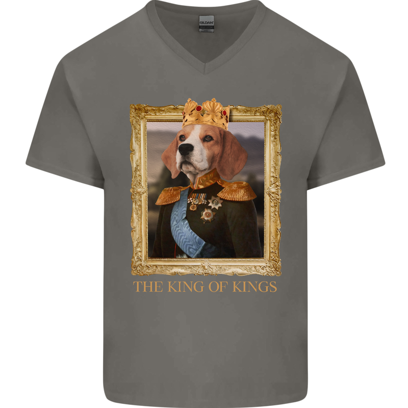 Beagle King Funny Dog Mens V-Neck Cotton T-Shirt Charcoal