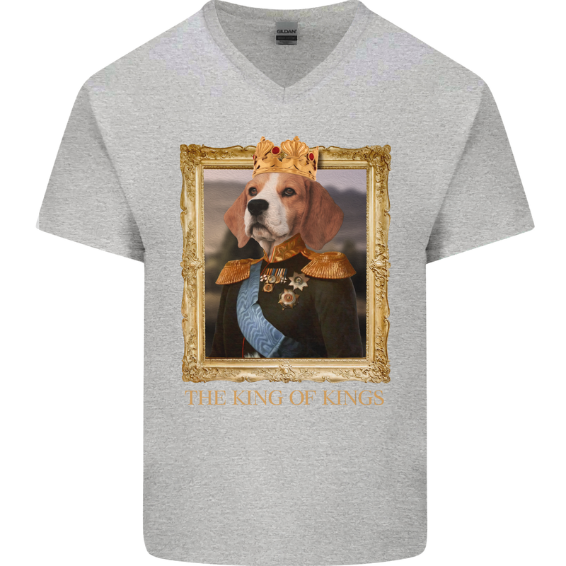Beagle King Funny Dog Mens V-Neck Cotton T-Shirt Sports Grey
