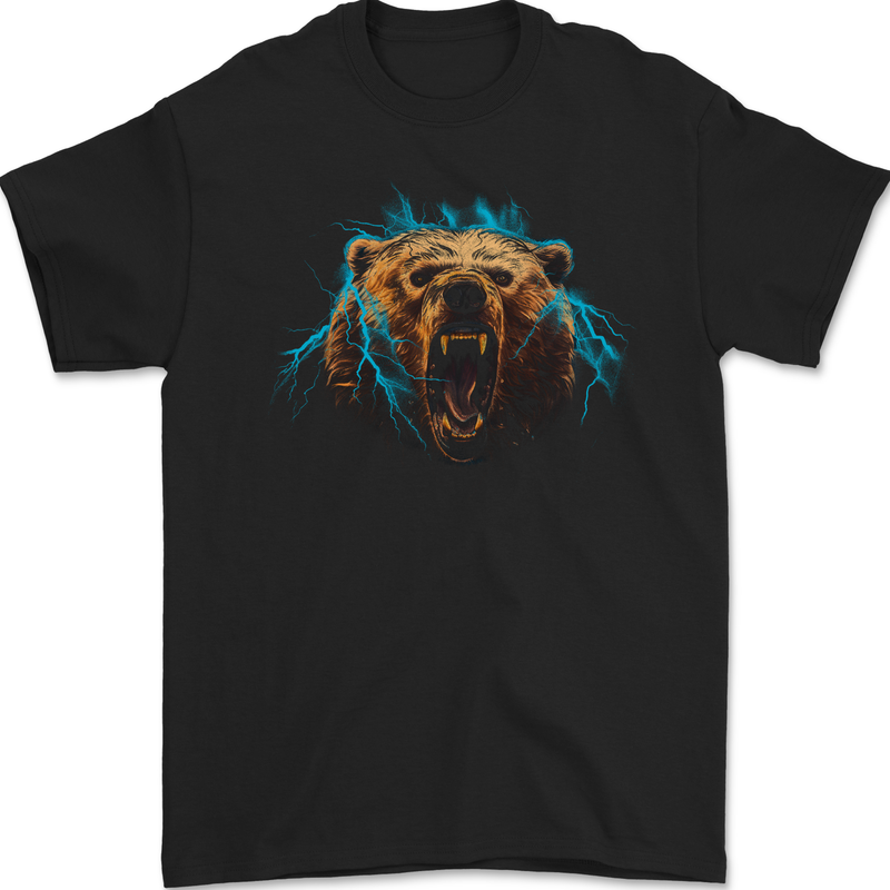 Bear Lightening Bolt Mens Gildan Cotton T-Shirt Black