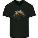 Bear Lightening Bolt Mens V-Neck Cotton T-Shirt Black