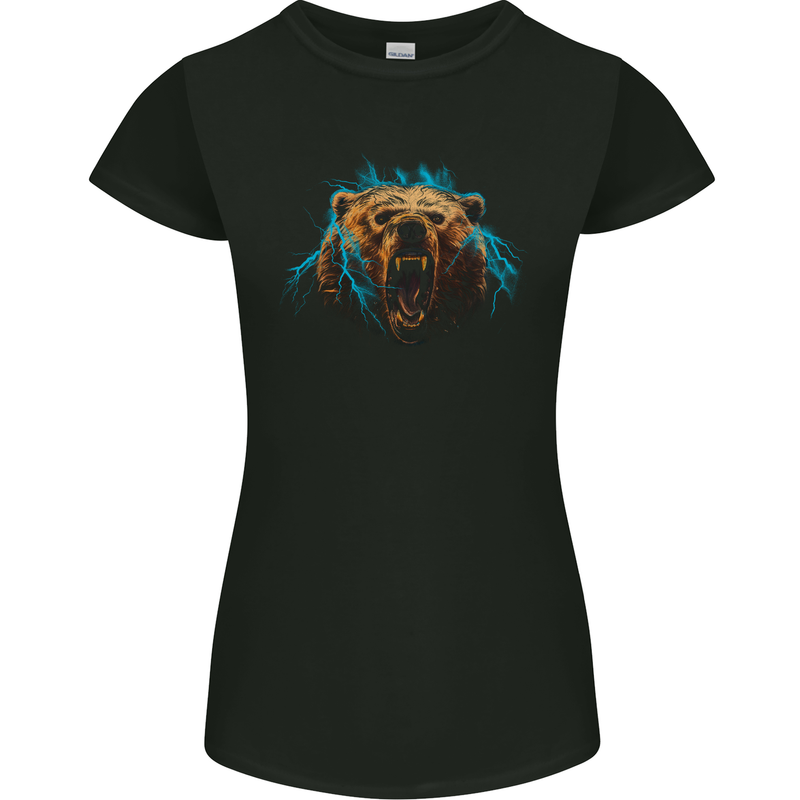 Bear Lightening Bolt Womens Petite Cut T-Shirt Black