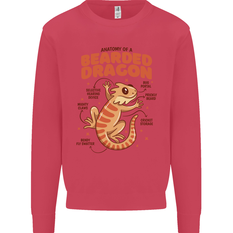 Bearded Dragon Anatomy Lizards, Reptiles, Kids Sweatshirt Jumper Heliconia