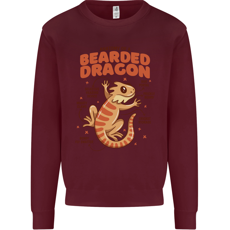 Bearded Dragon Anatomy Lizards, Reptiles, Kids Sweatshirt Jumper Maroon