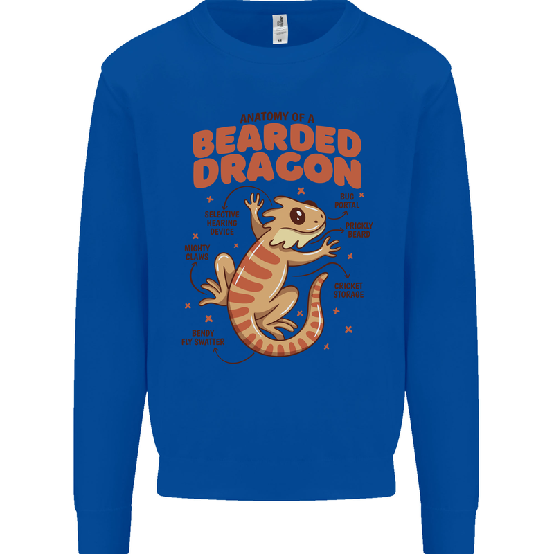 Bearded Dragon Anatomy Lizards, Reptiles, Kids Sweatshirt Jumper Royal Blue