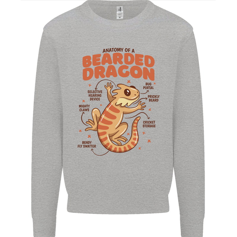 Bearded Dragon Anatomy Lizards, Reptiles, Kids Sweatshirt Jumper Sports Grey