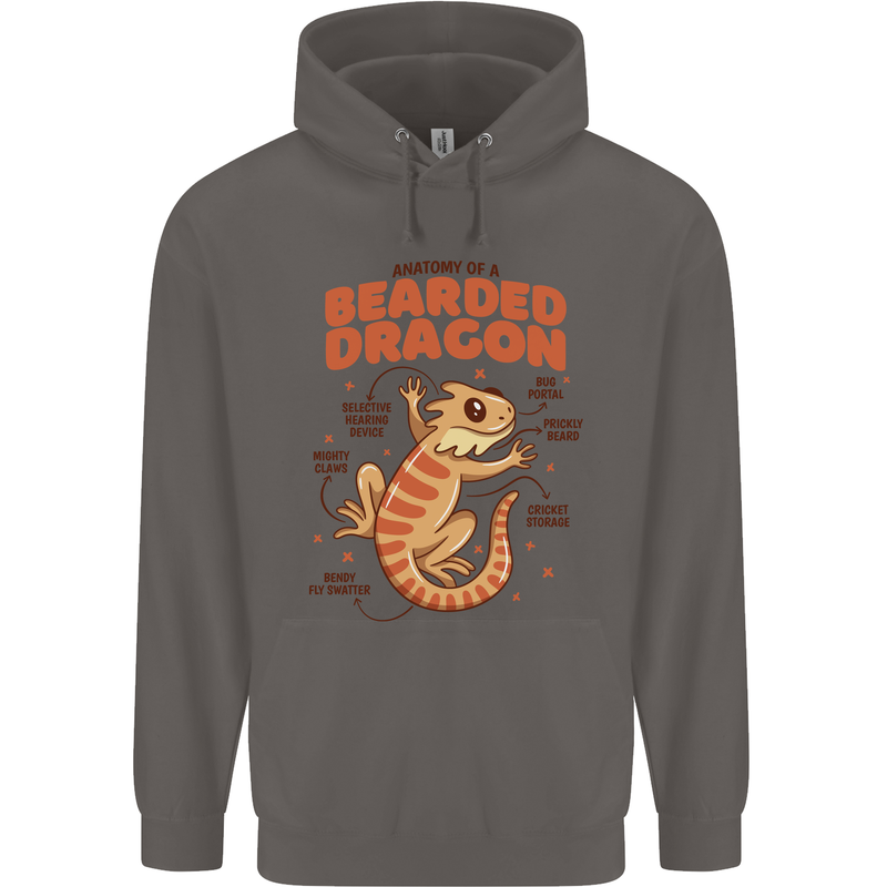 Bearded Dragon Anatomy Lizards, Reptiles, Mens 80% Cotton Hoodie Charcoal