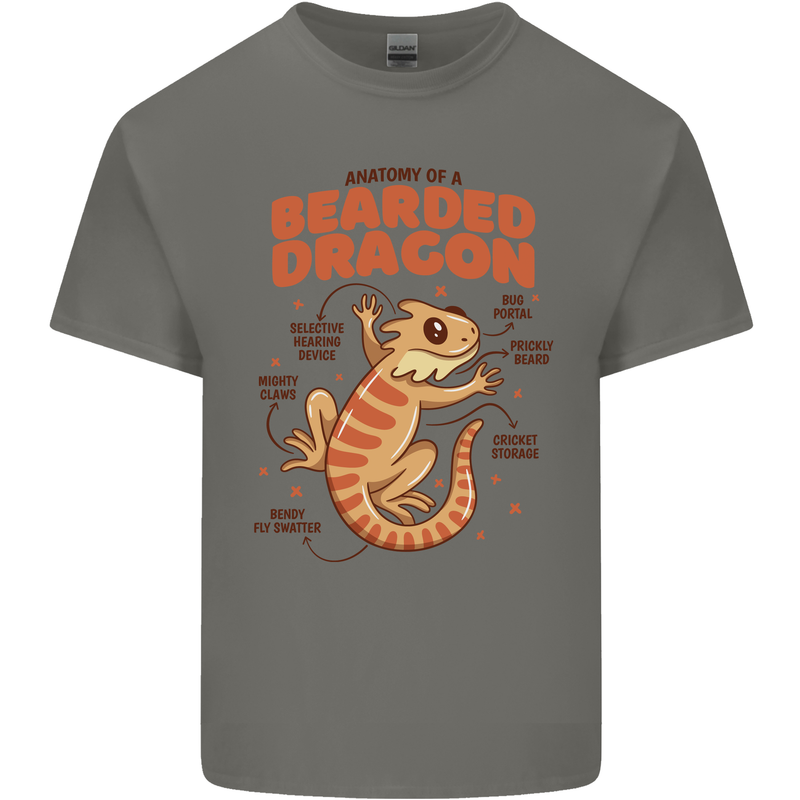 Bearded Dragon Anatomy Lizards, Reptiles, Mens Cotton T-Shirt Tee Top Charcoal