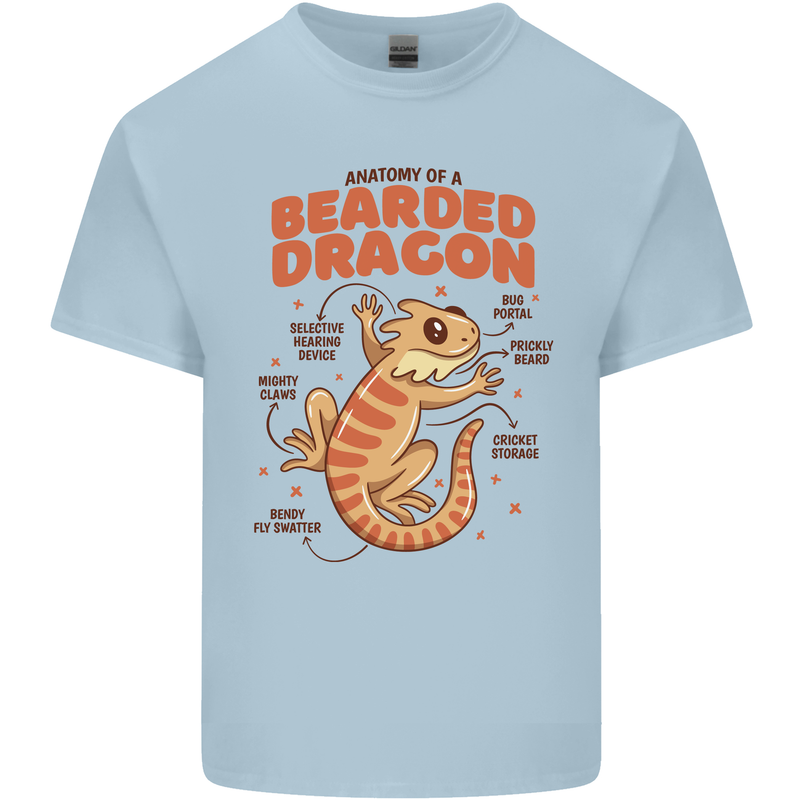 Bearded Dragon Anatomy Lizards, Reptiles, Mens Cotton T-Shirt Tee Top Light Blue