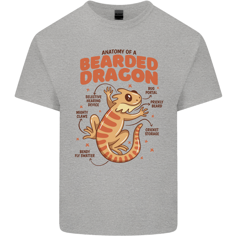 Bearded Dragon Anatomy Lizards, Reptiles, Mens Cotton T-Shirt Tee Top Sports Grey