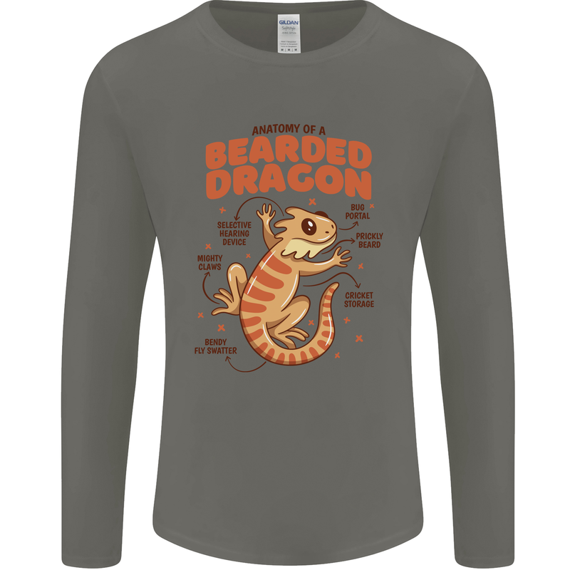 Bearded Dragon Anatomy Lizards, Reptiles, Mens Long Sleeve T-Shirt Charcoal