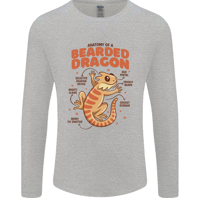 Bearded Dragon Anatomy Lizards, Reptiles, Mens Long Sleeve T-Shirt Sports Grey