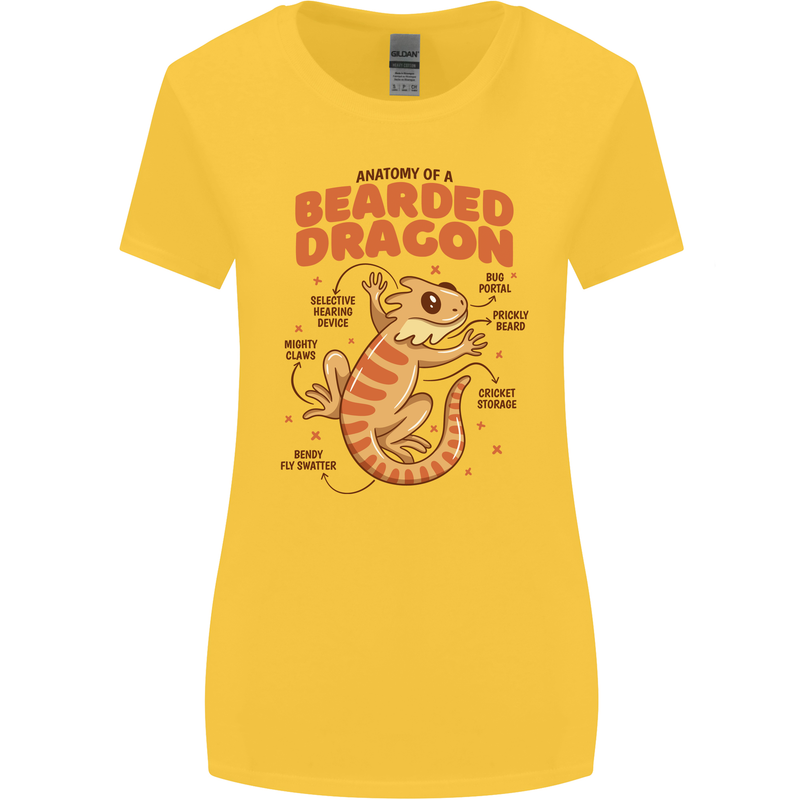 Bearded Dragon Anatomy Lizards, Reptiles, Womens Wider Cut T-Shirt Yellow