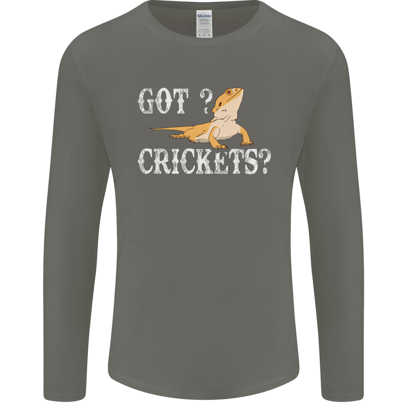 Bearded Dragon Got Crickets Lizard Reptile Mens Long Sleeve T-Shirt Charcoal