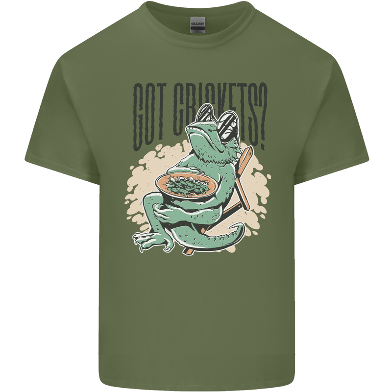 Bearded Dragon Got Crickets Mens Cotton T-Shirt Tee Top Military Green