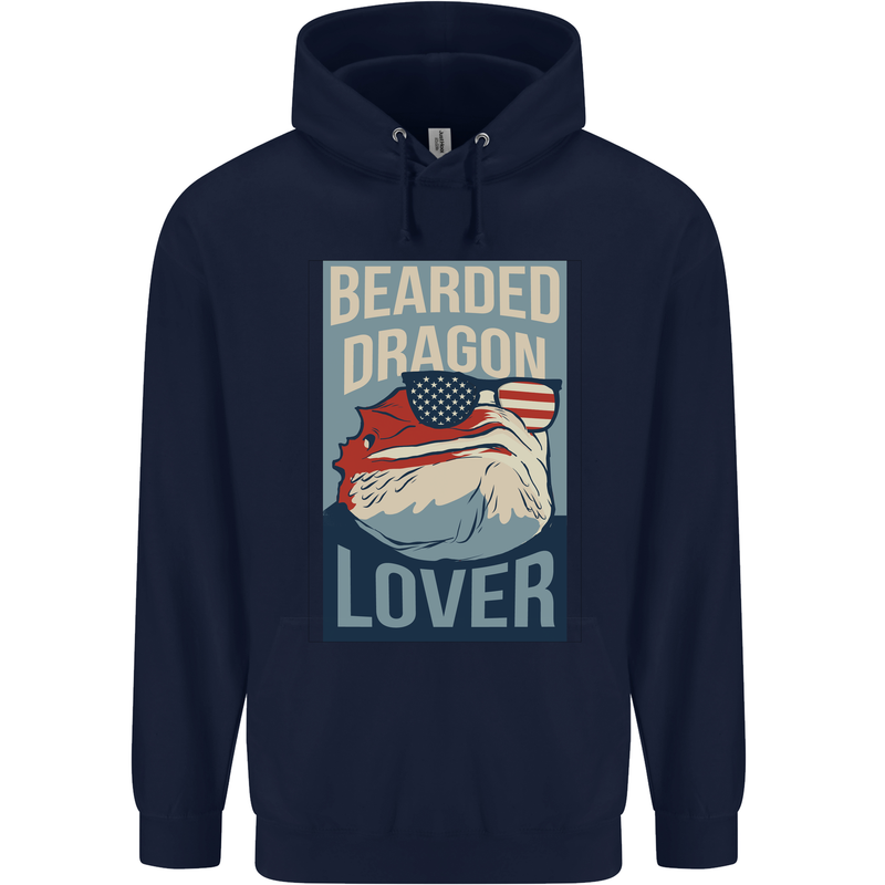 Bearded Dragon Lover USA America Mens 80% Cotton Hoodie Navy Blue