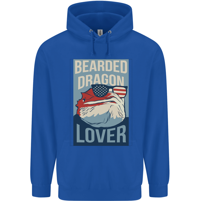 Bearded Dragon Lover USA America Mens 80% Cotton Hoodie Royal Blue