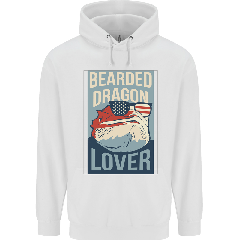 Bearded Dragon Lover USA America Mens 80% Cotton Hoodie White