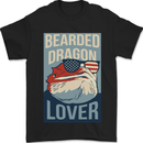 Bearded Dragon Lover USA America Mens T-Shirt 100% Cotton Black