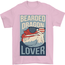 Bearded Dragon Lover USA America Mens T-Shirt 100% Cotton Light Pink