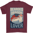 Bearded Dragon Lover USA America Mens T-Shirt 100% Cotton Maroon