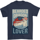 Bearded Dragon Lover USA America Mens T-Shirt 100% Cotton Navy Blue