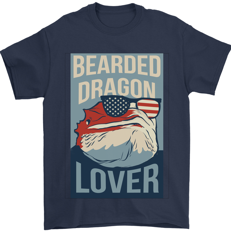 Bearded Dragon Lover USA America Mens T-Shirt 100% Cotton Navy Blue