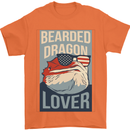 Bearded Dragon Lover USA America Mens T-Shirt 100% Cotton Orange