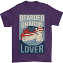 Bearded Dragon Lover USA America Mens T-Shirt 100% Cotton Purple