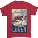 Bearded Dragon Lover USA America Mens T-Shirt 100% Cotton Red