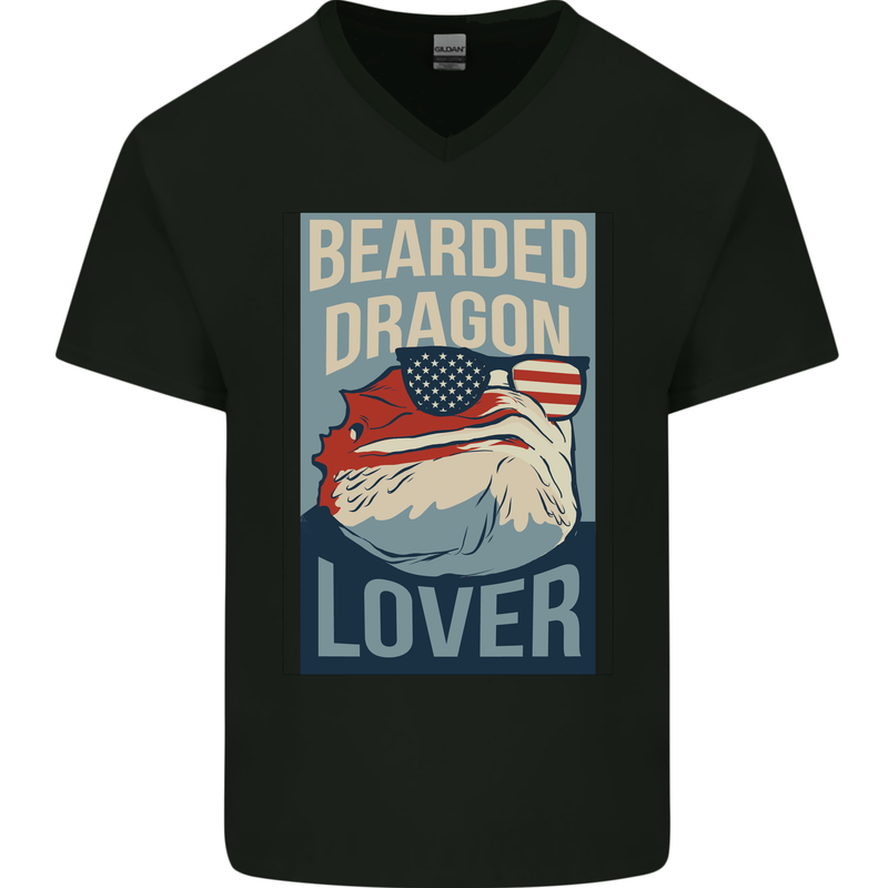Bearded Dragon Lover USA America Mens V-Neck Cotton T-Shirt Black