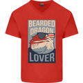 Bearded Dragon Lover USA America Mens V-Neck Cotton T-Shirt Red
