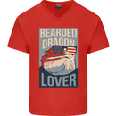 Bearded Dragon Lover USA America Mens V-Neck Cotton T-Shirt Red