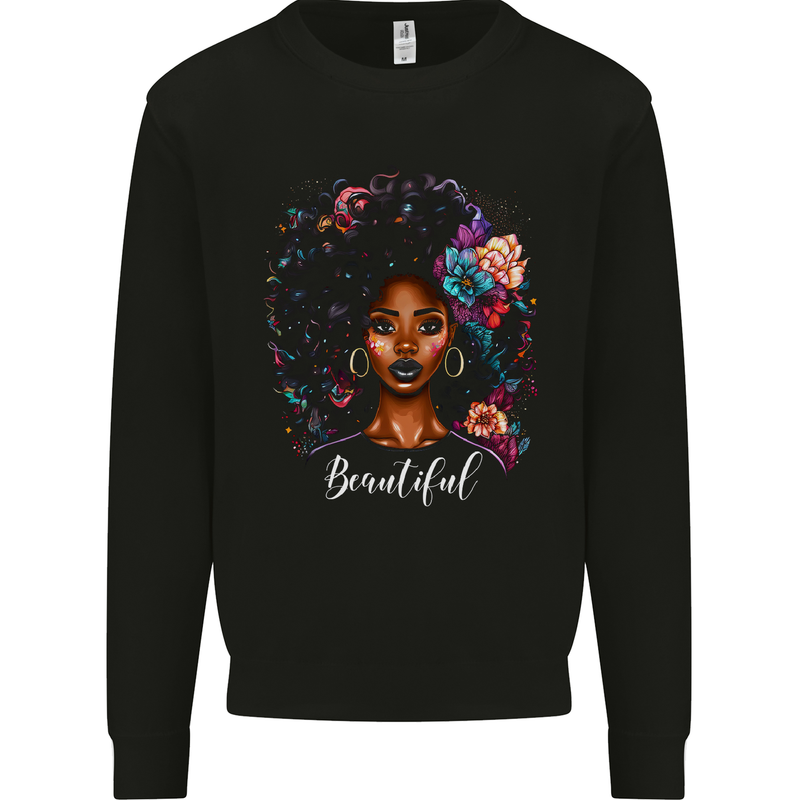 Beautiful African Black Woman Kids Sweatshirt Jumper Black