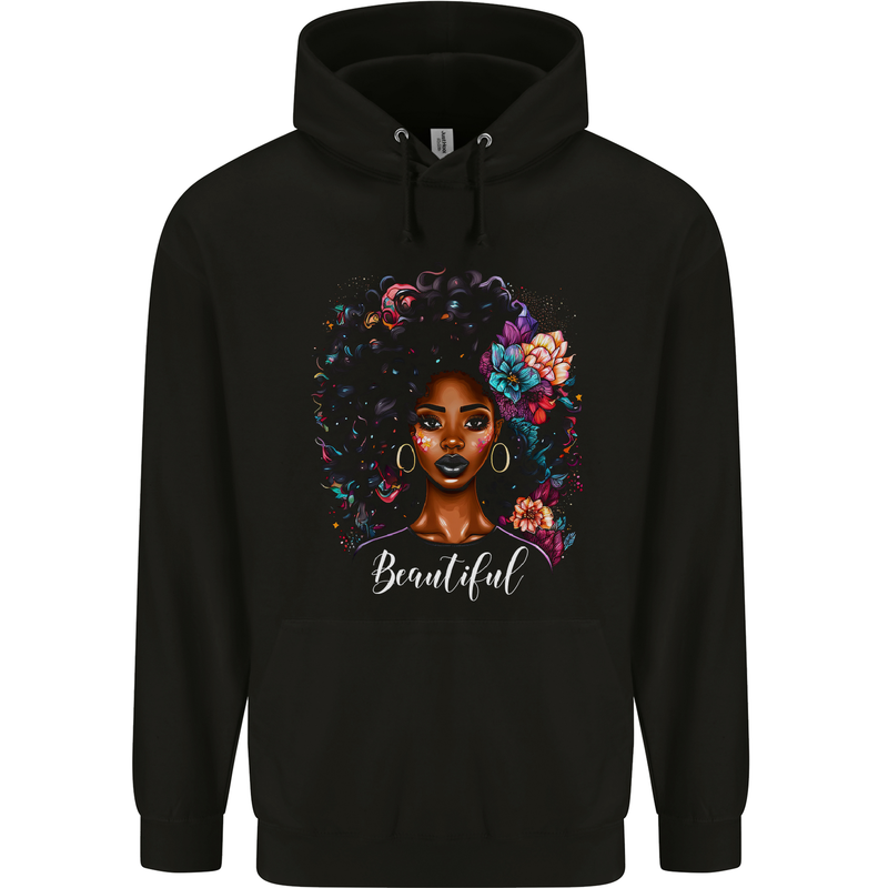 Beautiful African Black Woman Mens 80% Cotton Hoodie Black