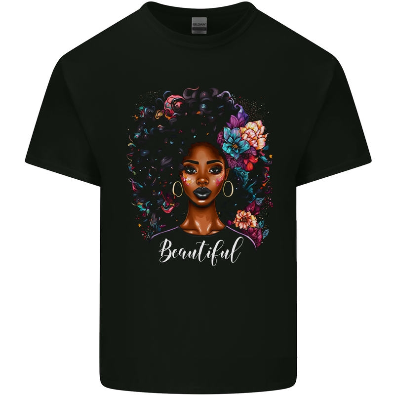 Beautiful African Black Woman Mens Cotton T-Shirt Tee Top Black