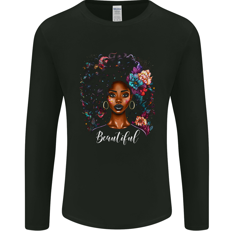 Beautiful African Black Woman Mens Long Sleeve T-Shirt Black