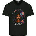 Beautiful African Black Woman Mens V-Neck Cotton T-Shirt Black