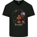 Beautiful African Black Woman Mens V-Neck Cotton T-Shirt Black