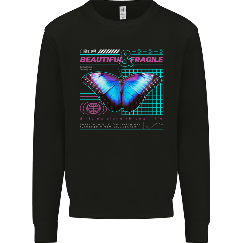 Beautiful & Fragile Butterfly Graphic Mens Sweatshirt Jumper Black
