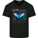 Beautiful & Fragile Butterfly Graphic Mens V-Neck Cotton T-Shirt Black