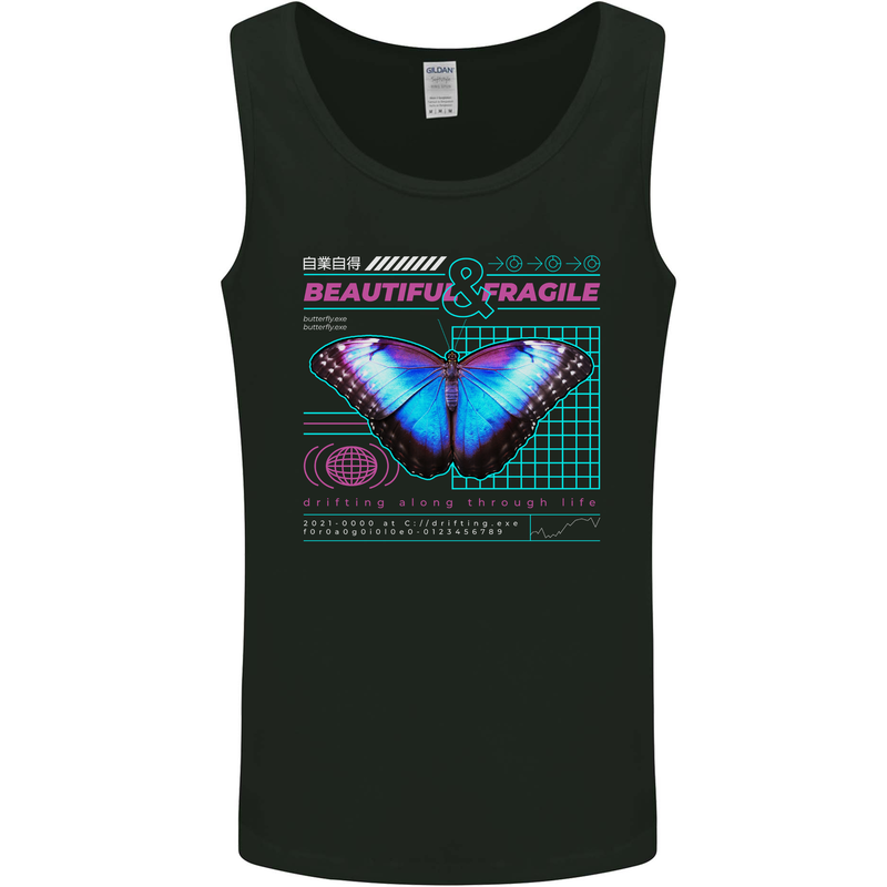 Beautiful & Fragile Butterfly Graphic Mens Vest Tank Top Black