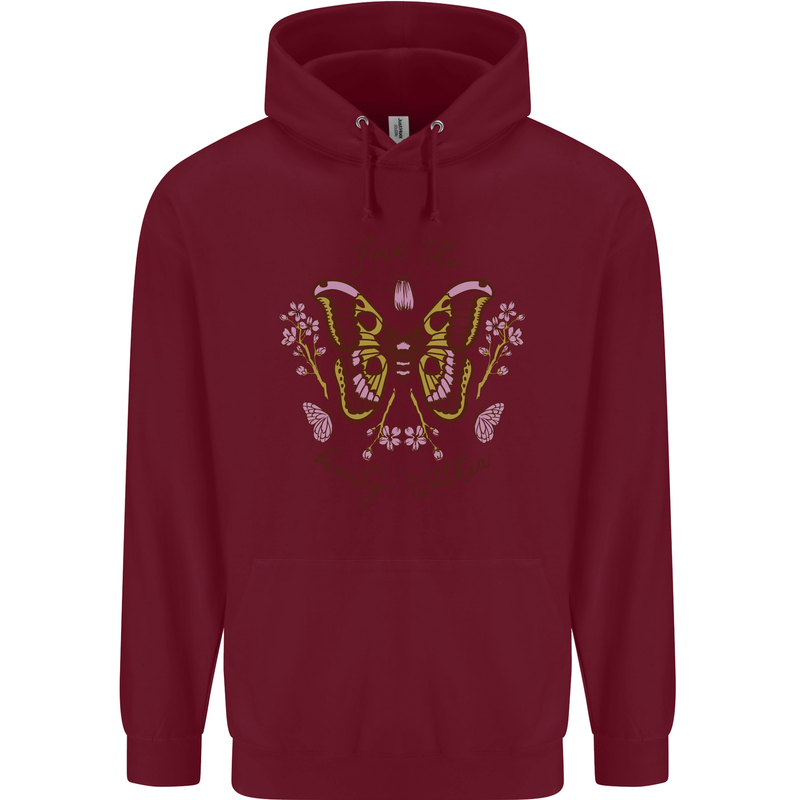 Beauty Within Butterfly Butterflies Childrens Kids Hoodie Maroon