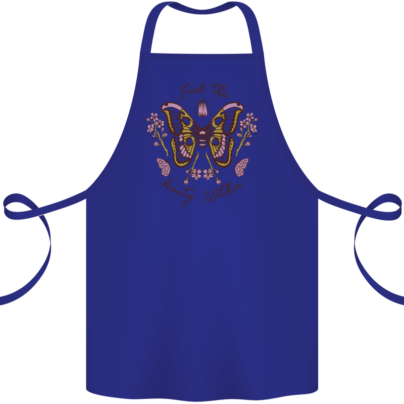 Beauty Within Butterfly Butterflies Cotton Apron 100% Organic Royal Blue