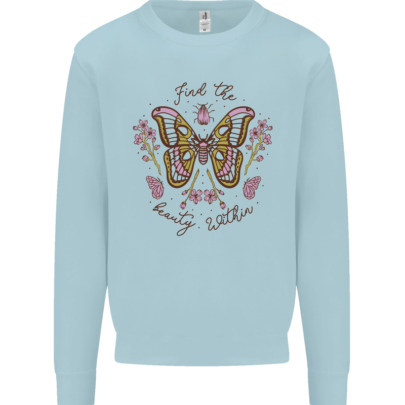 Beauty Within Butterfly Butterflies Kids Sweatshirt Jumper Light Blue