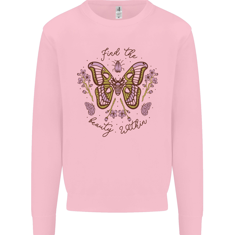 Beauty Within Butterfly Butterflies Kids Sweatshirt Jumper Light Pink