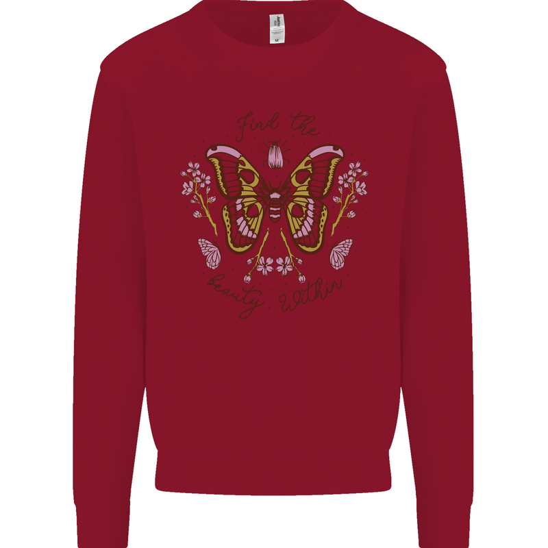 Beauty Within Butterfly Butterflies Kids Sweatshirt Jumper Red